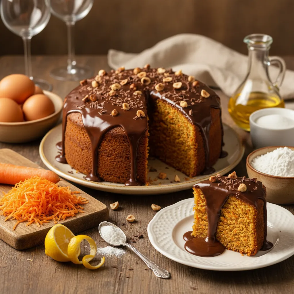 Bolo de Cenoura com Creme de Avelãs e Chocolate
