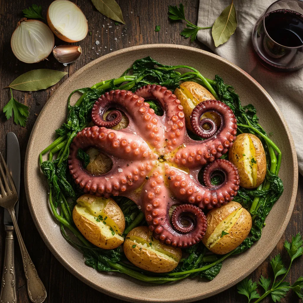 Polvo da Consoada com Grelos de Nabo e Batatas a Murro (Bimby)