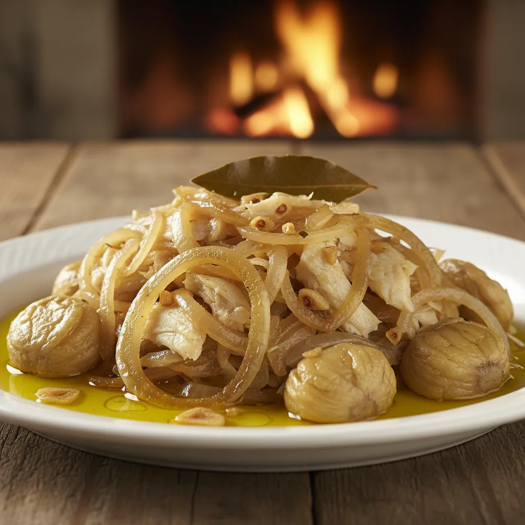 Bacalhau à Cebolada com Castanhas