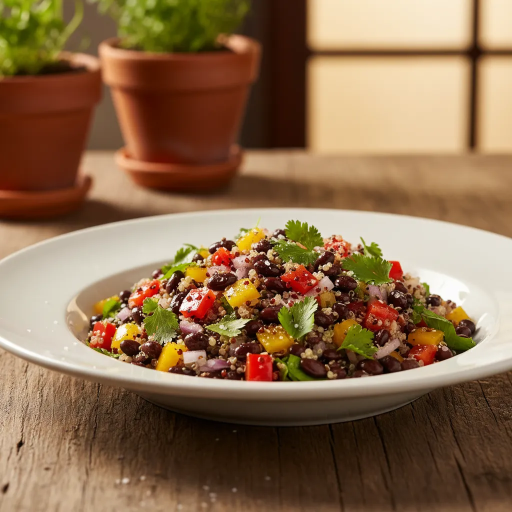 Salada de Quinoa com Feijão Preto e Ervas Frescas