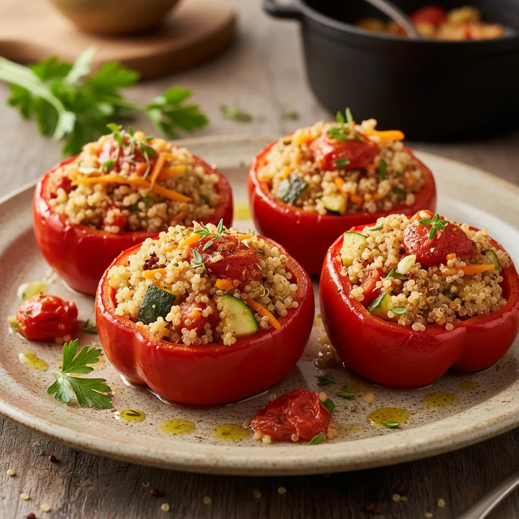 Pimentos Vermelhos Recheados Com Quinoa e Legumes