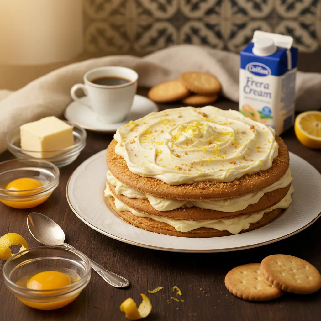 Bolo de Bolacha com Creme de Gemas e Leite Condensado