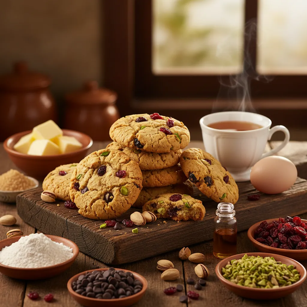 Bolachas de Pistácio, Chocolate e Arandos